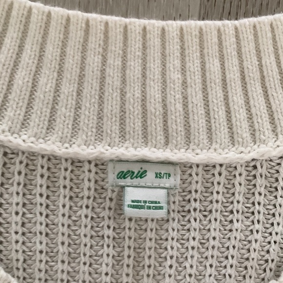 Aerie Open Knit ribbed Oversized chunky Lagenlook Sweater size XS off white - Picture 3 of 9
